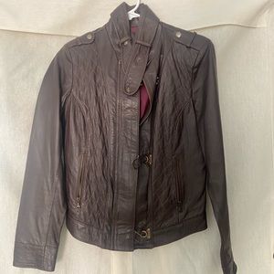 Brown real Italian leather jacket with bronze accents